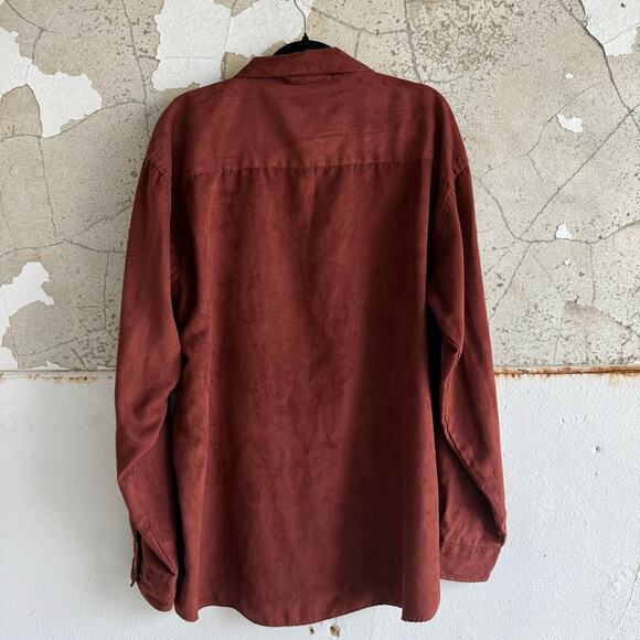 Y2k Faux Suede Shirt Button Down Rust Brown Microfiber Unlisted Kenneth Cole XL - Picture 3 of 8